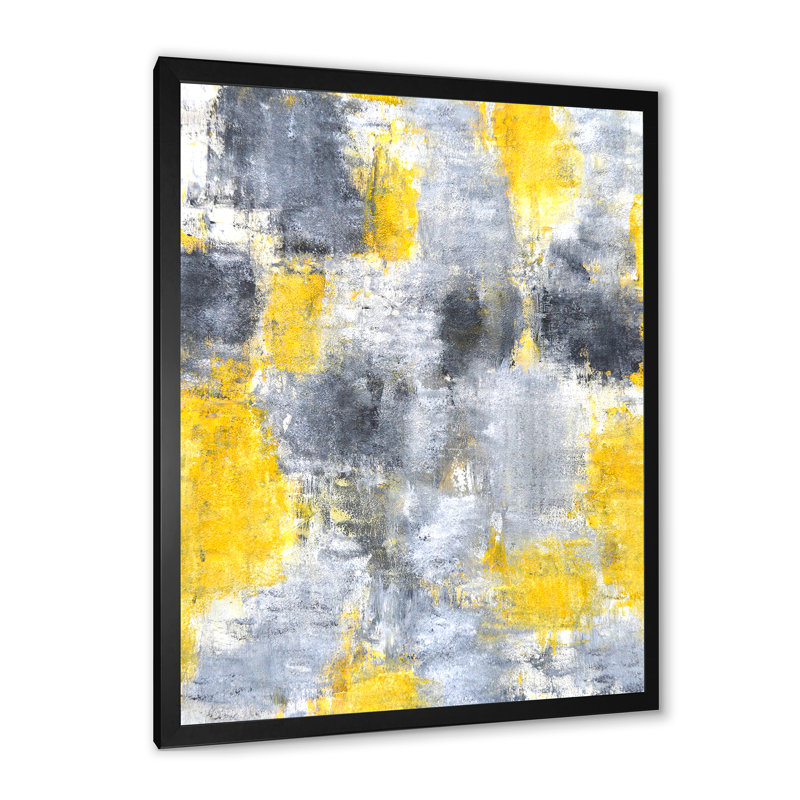 «Gray and Yeollow Abstract Merging II», art mural moderne et contemporain sur toile, Cadre photo noir