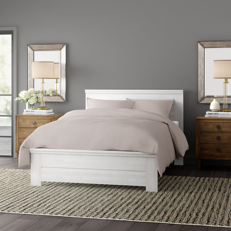  Ariarose Solid Wood Platform Bed, White Wash, Queen