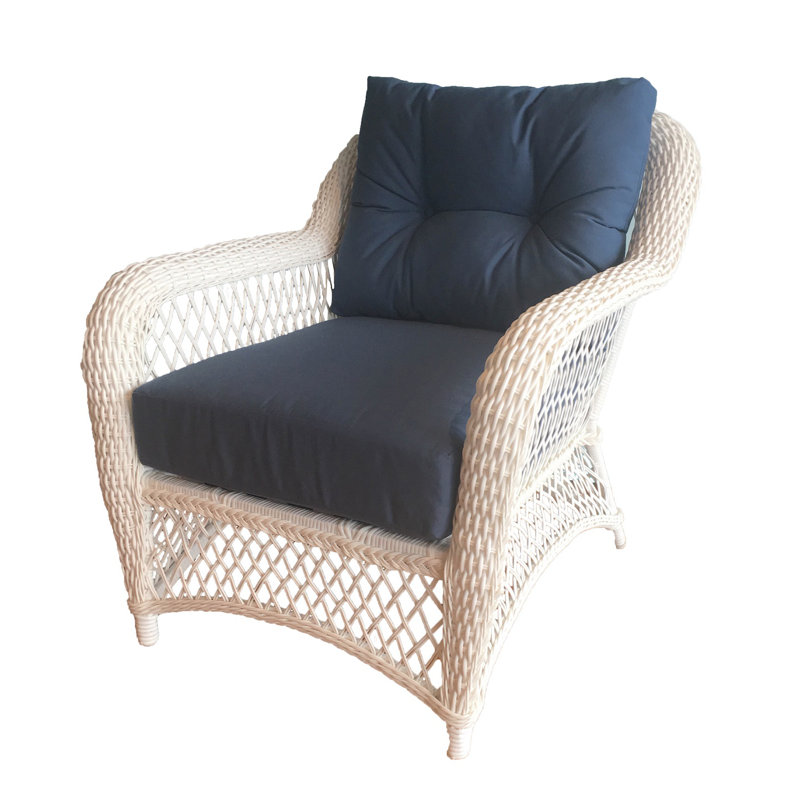 Chaise de patio avec coussins Elkin, Blanc / bleu saphir
