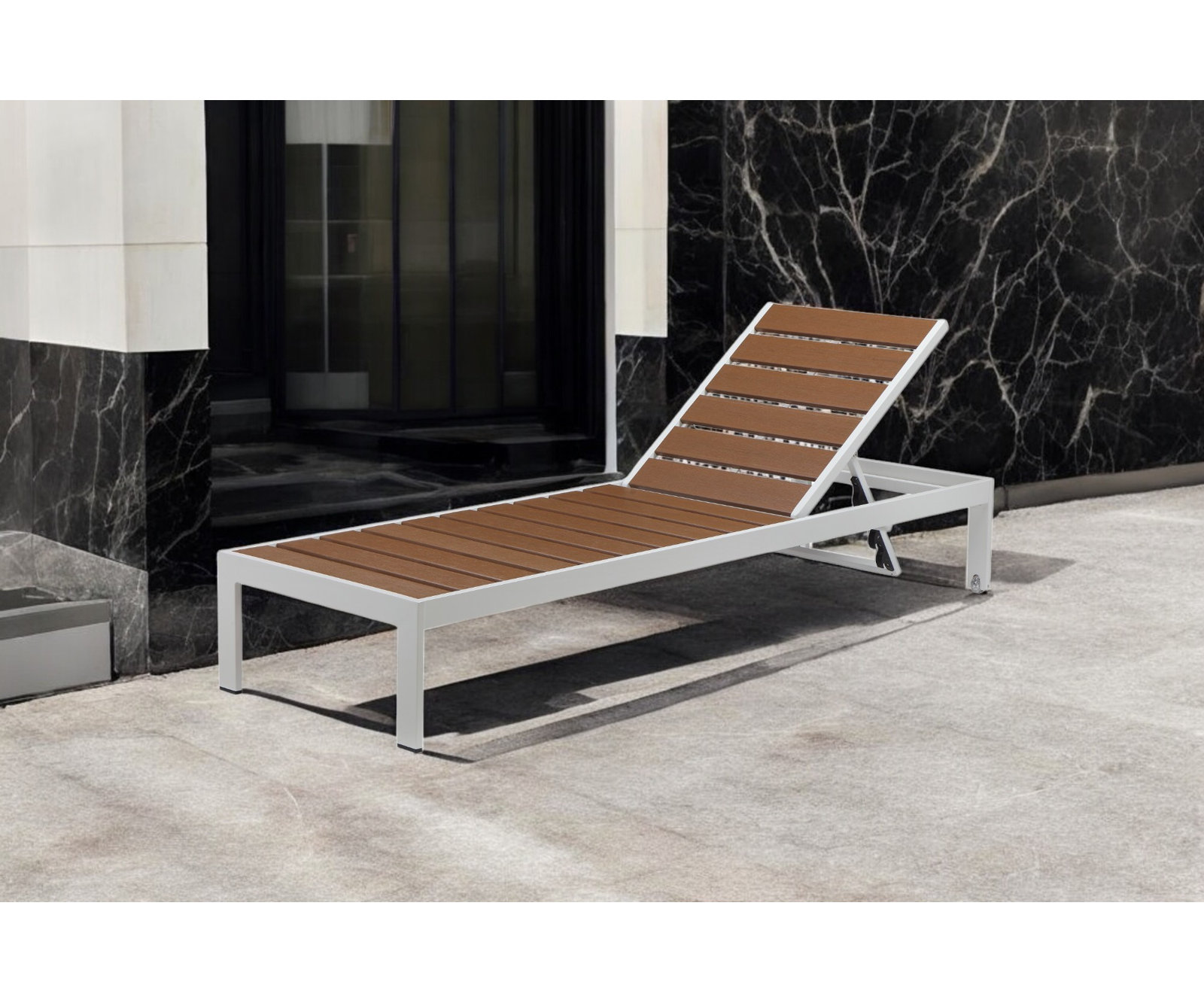 Aynura 26" Patio Chaise Lounge,  White Frame/Teak Seat