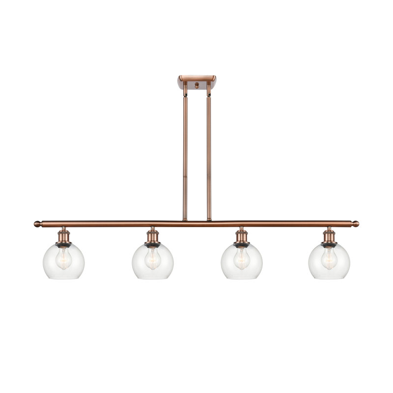 Luminaire suspendu linéaire à 4 lumières pour îlot de cuisine Cindi, H 9,38 po x l 48 po x P 6 po, Transparent