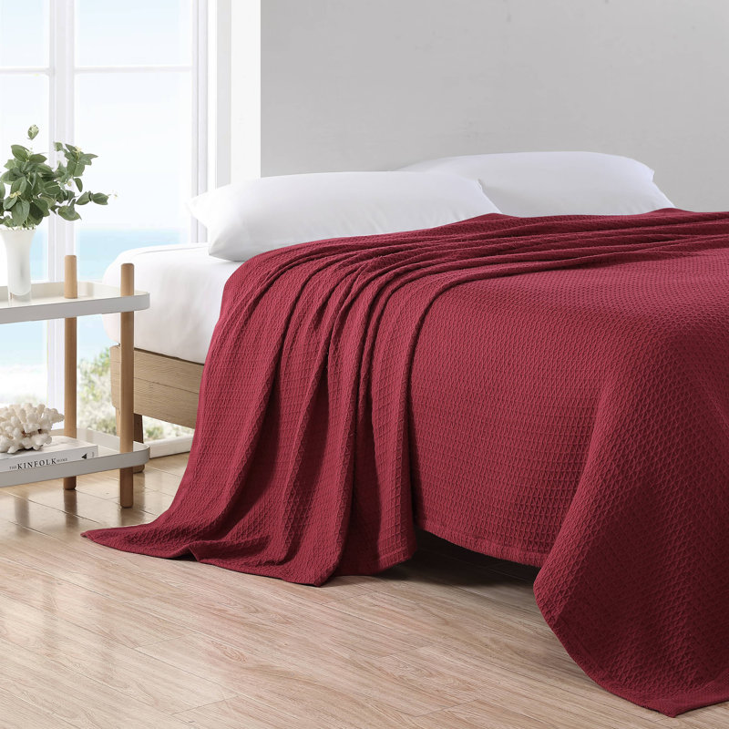 Baird Red Cotton Full Knitted Blanket with Textured Accent