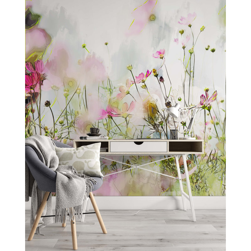 Papier peint à fleurs Cosmos, L 114 po x l 75,96 po