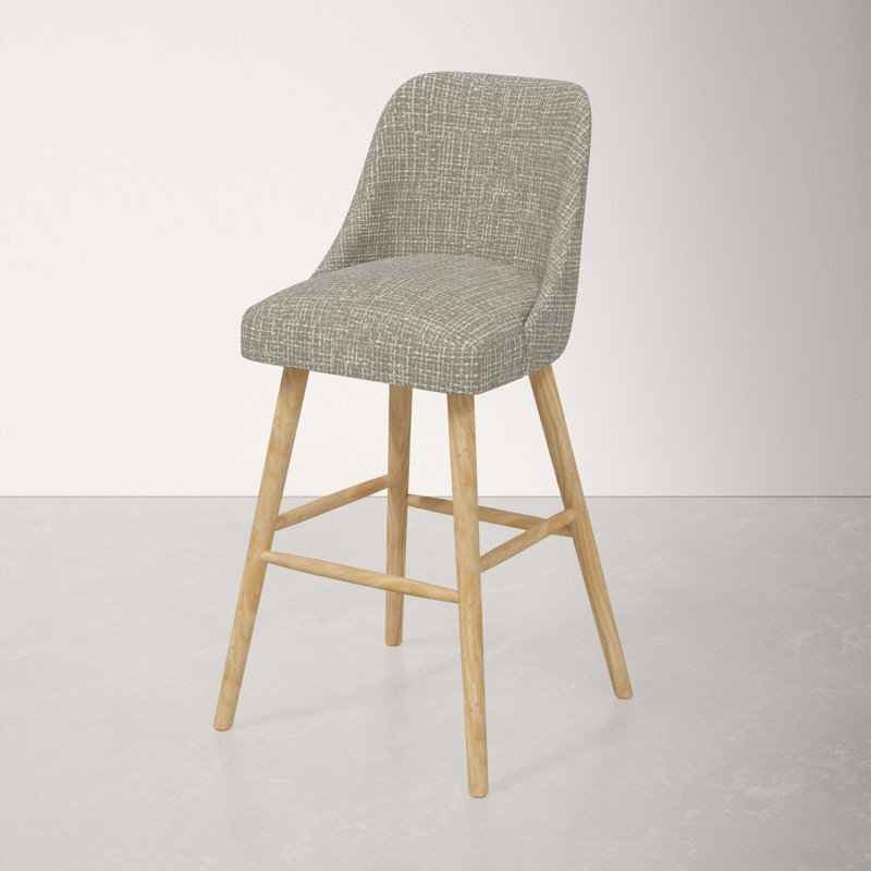 Tabouret Gallie, Tabouret de bar (siège d'une hauteur de 31 po), Bois naturel, Tweed moderne sable