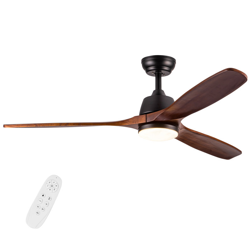 Ventilateur de plafond à DEL 3 pales Farmhouse, Noir avec pales en bois brun foncé