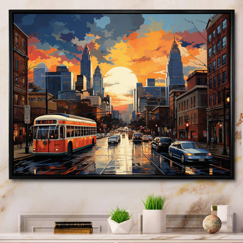 City Charlotte Collage II sur toile, Cadre flottant noir, H 30 po x l 40 po x P 1,5 po