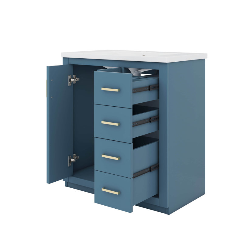 36'' Bathroom Vanity With Ceramic Sink Bundle, Standalone Vanity Set With 3 Drawers, Indigo