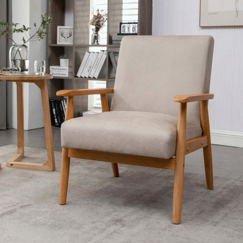 Chaise avec accoudoirs Classic Mid-Century moderne - Structure en bois massif, Chameau clair