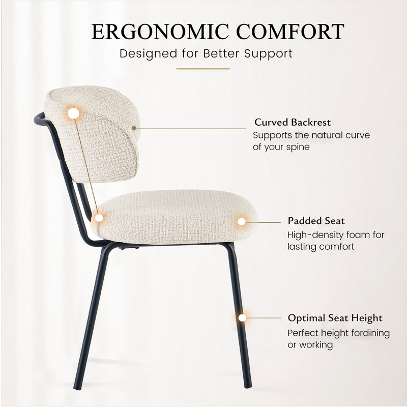 45cm H Boucle Upholstered Upholstered Back Side Chair, Cream