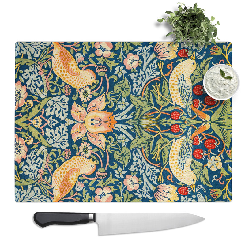 Strawberry Thief Vol.1 Print By William Morris Pattern  Glass Chopping Board