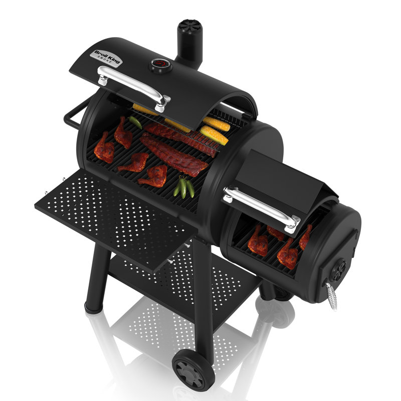 Broil King Regal Charcoal Offset 400 Charcoal Grill and Offset Smoker in Black