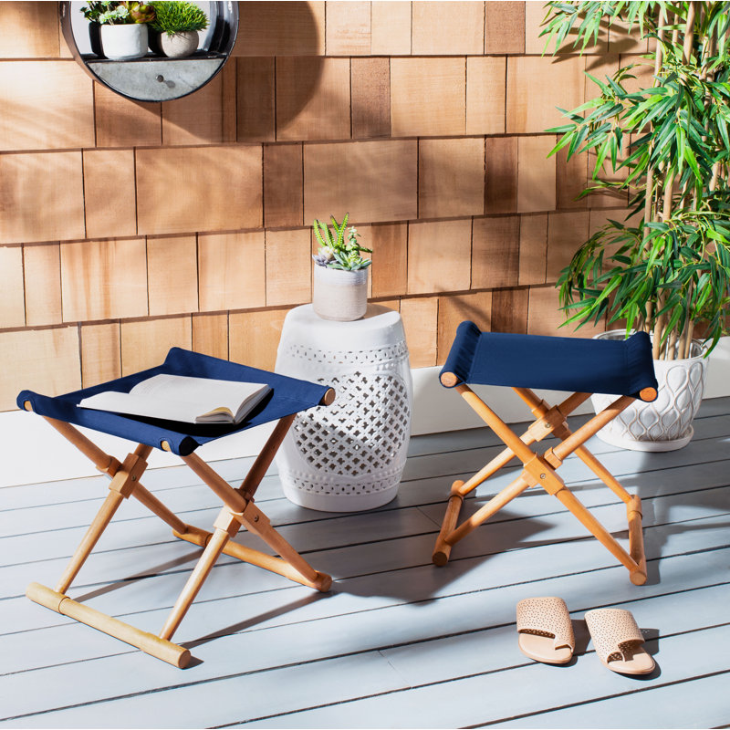 Charles Eucalyptus Outdoor Ottoman, Natural/Navy 