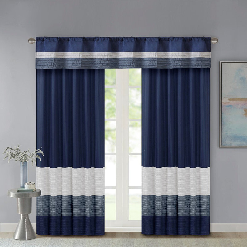 Cantonnière à passe-tringle Nixon Polyoni Ebern Designs, Bleu marine