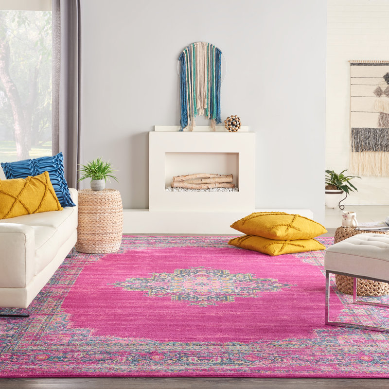 Tapis à motif oriental fuchsia rose Abbate, Rectangle 6 pi 7 po x 9 pi 6 po