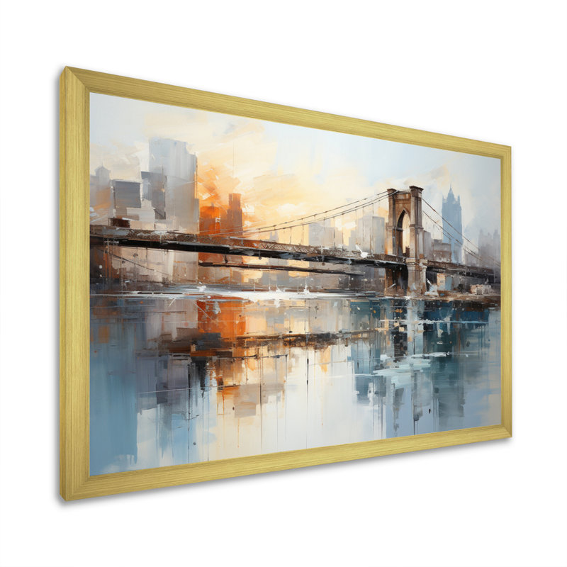 Edrikas Beige Bridge Reflective Connections - Ponts, reproduction d'art sur toile encadrée, H 30 po x l 40 po x P 1,5 po