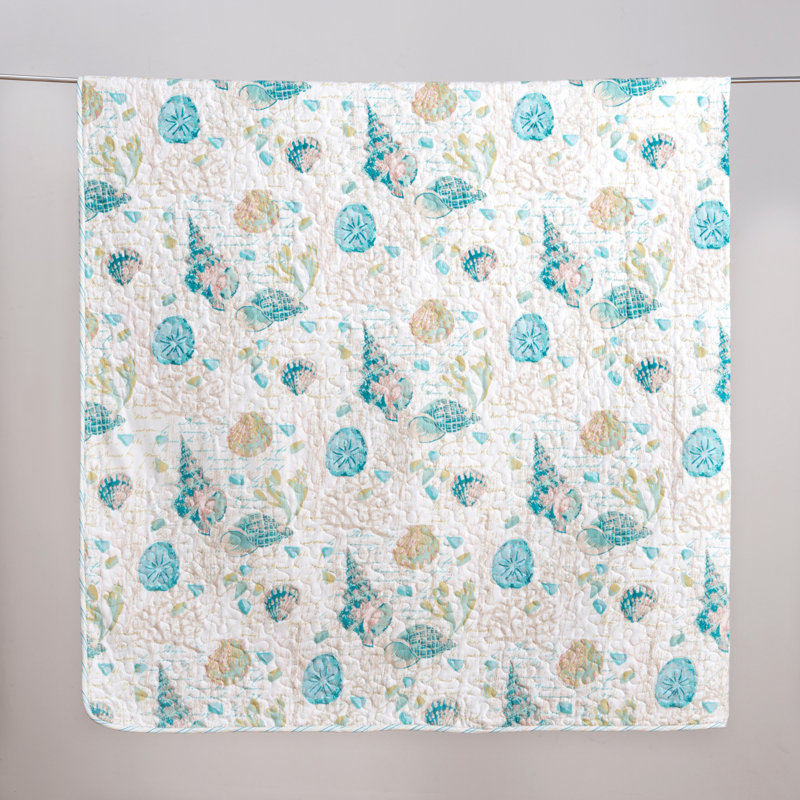 Westsands Blue/White Microfiber Reversible Quilt Set, Full / Queen Quilt + 2 Standard Shams