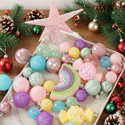 Ensemble de 40 ornements en forme de boule de Noël de couleur, décorations d'arbre de Noël incassables, articles de fête pastel pour la maison, le bureau, l'intérieur et l'extérieur