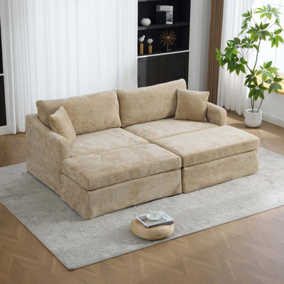 Canapé Minimalist en chenille double avec repose-pieds et coussins de dossier