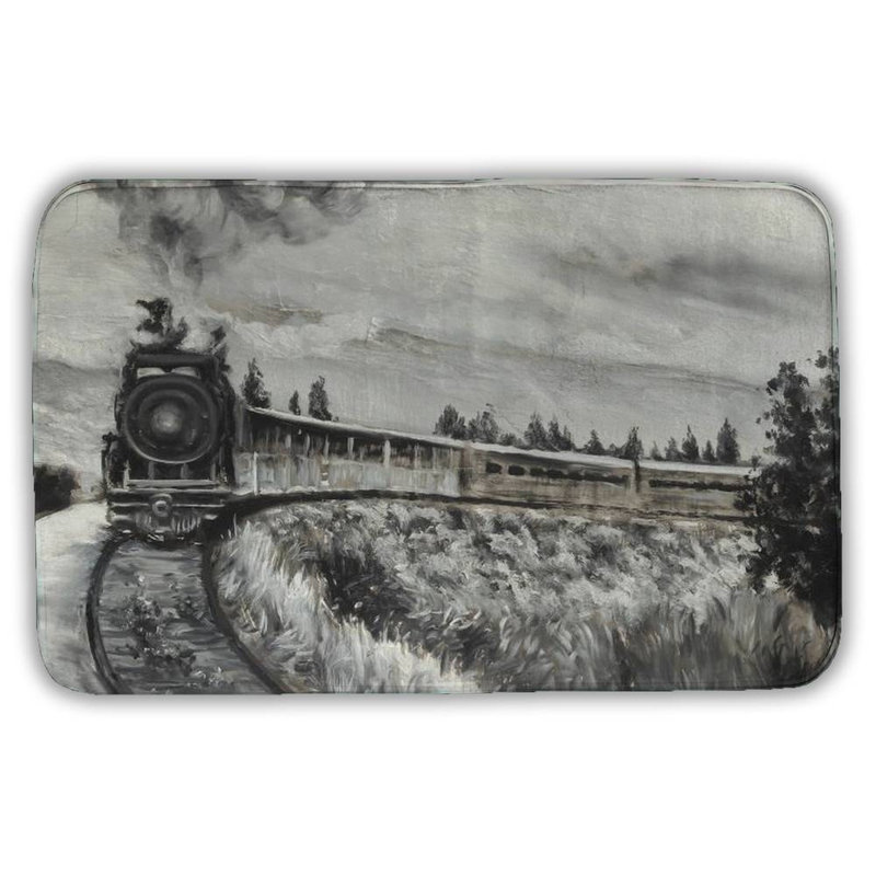 Steam engine train Bath Mat with Non-Slip Backing - Quick Dry Memory Foam Bathroom Rug - Absorbent - Modern Plush Spa-Style - Machine Washable