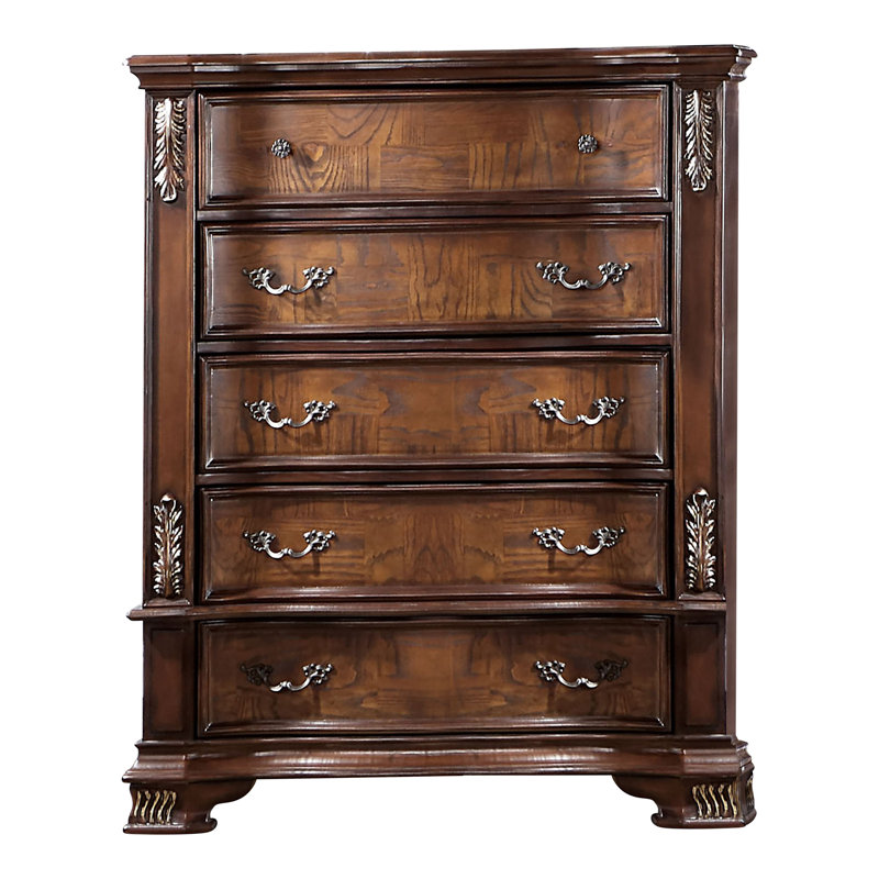 Tarver 44'' W 5 - Drawer Dresser, Brown Cherry