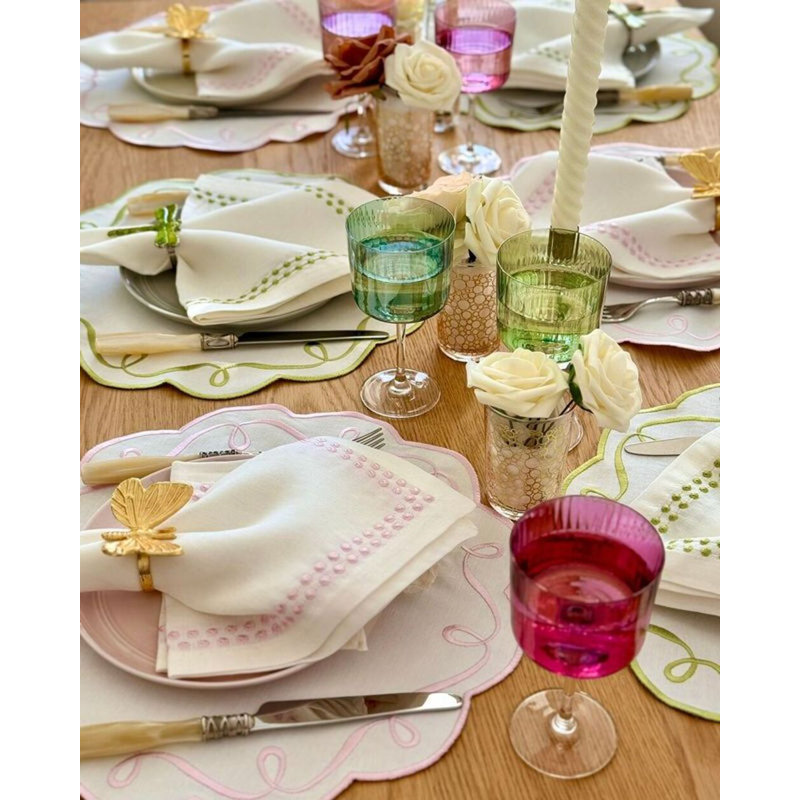 Ribbon Twirl Cotton Blend Scalloped Placemats, Navy