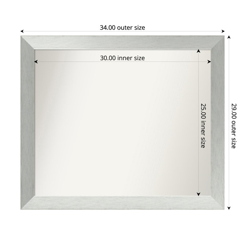 Miroir de salle de bain mural en argent brossé sans cadre, Rectangle, 29 po x 34 po