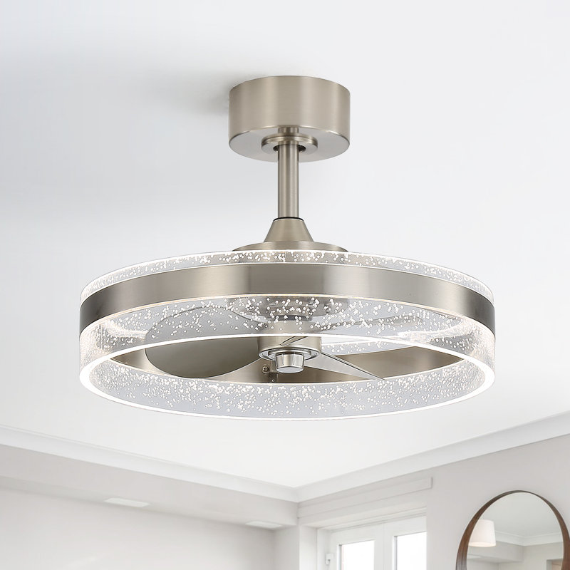 20'' Modern Nickel Drum Ceiling Fan With Light Kit And Remote Control