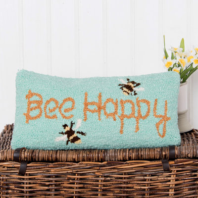 Bee Happy Spring Hooked Throw Pillow