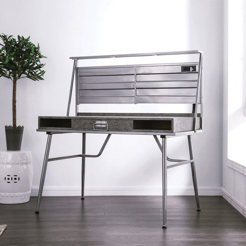 Bureau d'ordinateur industriel moderne avec port USB, un tiroir et deux tablettes avec pieds
