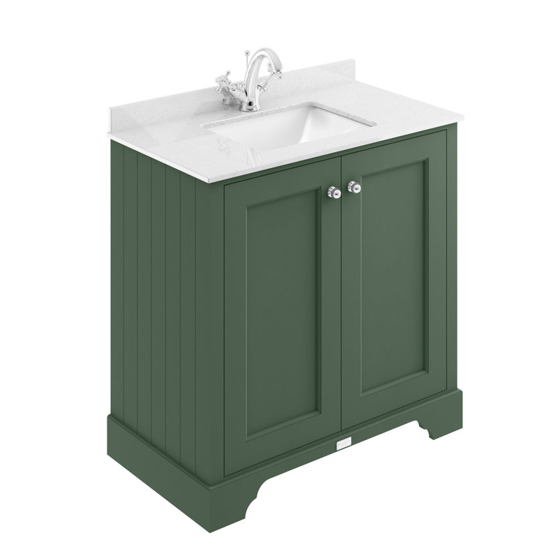 Bayswater 800mm Hunter Green 2 Door Floor Standing Cabinet With 1 Tap Hole Square Basin With White Worktop, Hunter Green