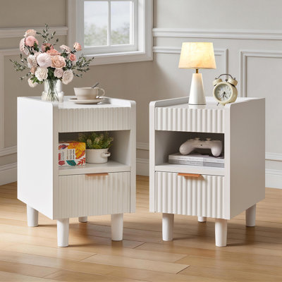 2 tables de chevet avec tiroirs et espace de rangement ouvert, ensemble de 2 pièces de tables de chevet modernes, pouvant être utilisées dans les salons.