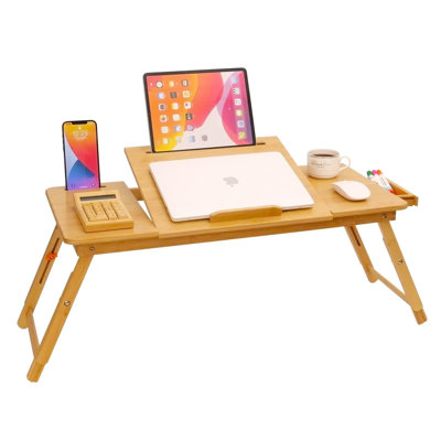 Laptop Desk For Bed, Bamboo Lap Desk With Tablet Slot Adjustable Height Angle Foldable Storage Drawer Portable Tray Table Stand For Netebook Computer -  Inbox Zero, DFB31FDE4B474882B90E344830426A13