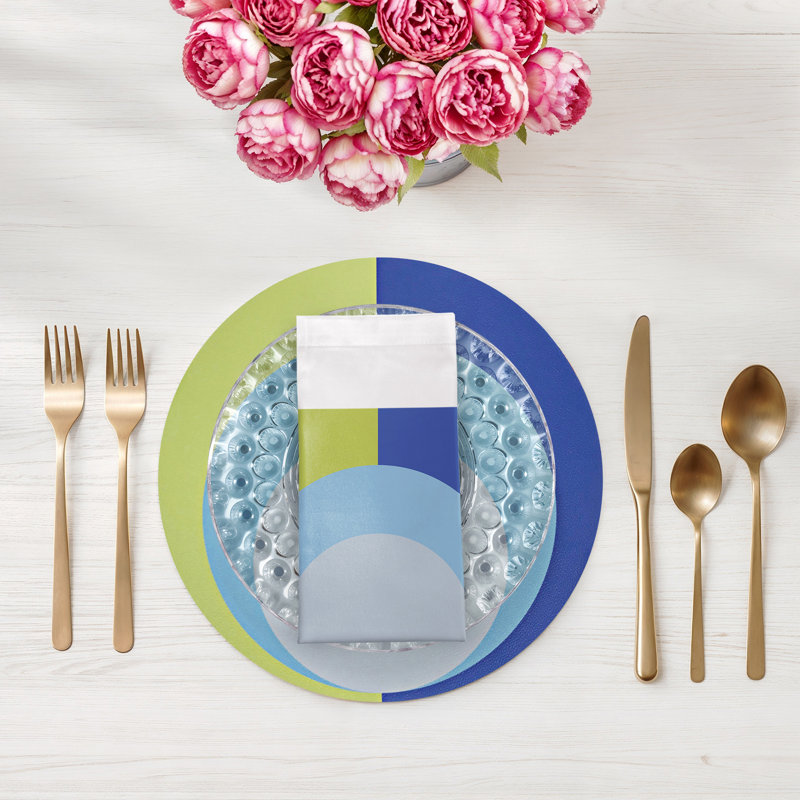 Colorblock Cotton Blend Square Napkins, Acid Green Blue