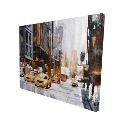 Big City Street with Yellow Taxi - Contemporary Canvas Art