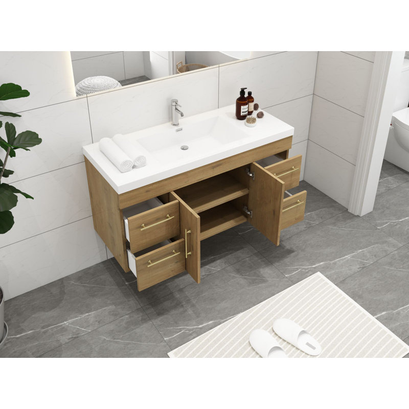 Romer 47.2'' Single Bathroom Vanity with Acrylic Top, Oak, Gold