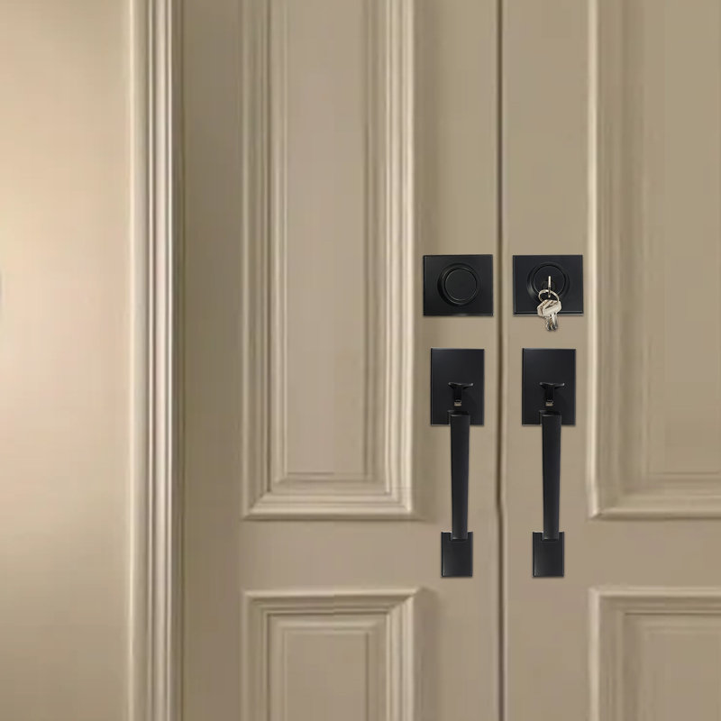 Double Front Door Lock Set Door Set With Reversible Handle Lever, Matte Black