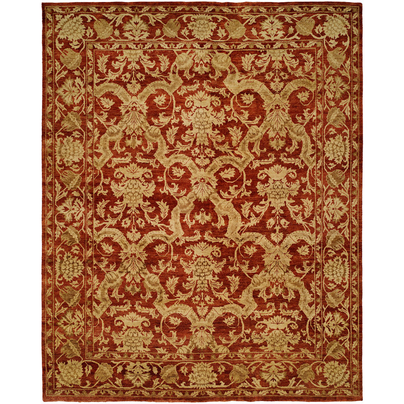 Tapis oriental rouge / doré en laine noué à la main, Rectangle 2 pi x 3 pi