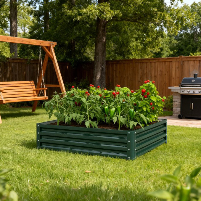 Metal Planter Box,Galvanized Raised Garden Bed,For Growing Vegetables, Flowers, Herbs, Succulents, 1, Green