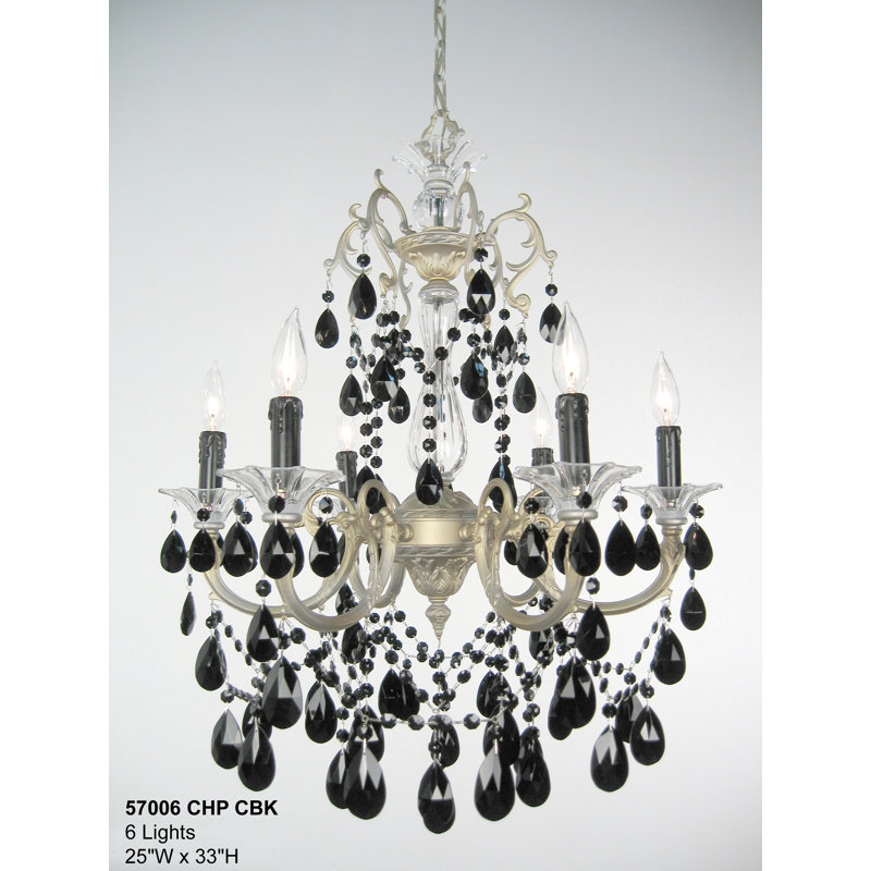 Lustree 6 lumières façon bougie/classique Fabry, Perle champagne, Noir crystalique