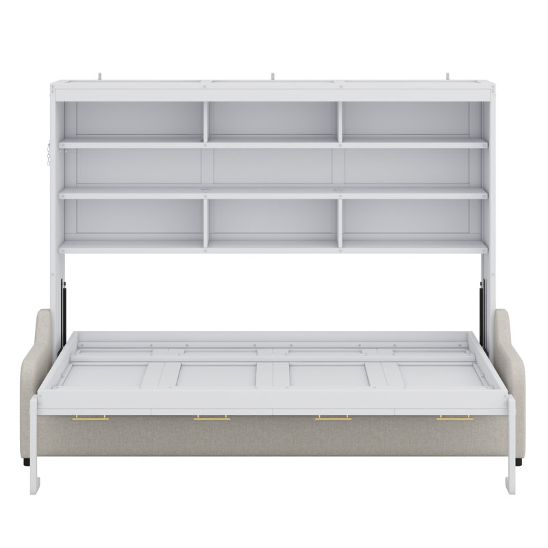 Lit armoire avec canapé escamotable Murphy, tablettes de rangement intégrées et lumière DEL, Double