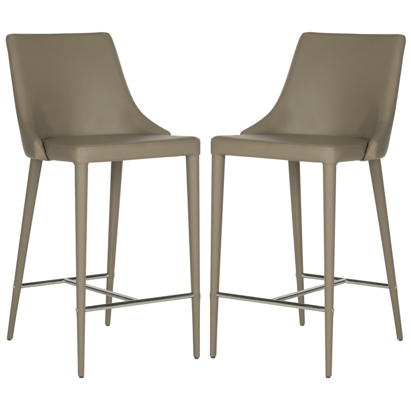 Taupe Leather Counter Stool with Chrome Legs (Set of 2)