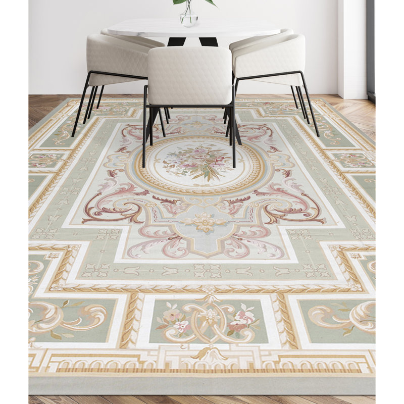 Hand-Knotted High-Quality Green and Beige Area Rug