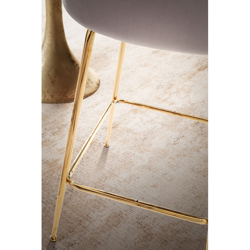 Upholstered Counter Stool with Metal Frame, Beige