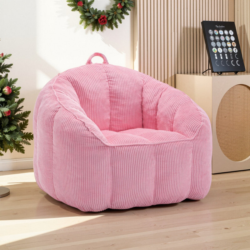 Fauteuil à billes en velours côtelé à compression, sans remplissage, Rose