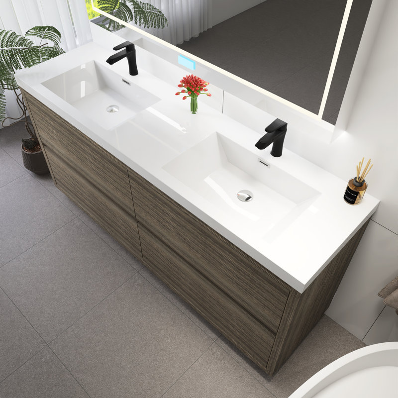72" Freestanding Bathroom Vanity With Sink, Grey Ash