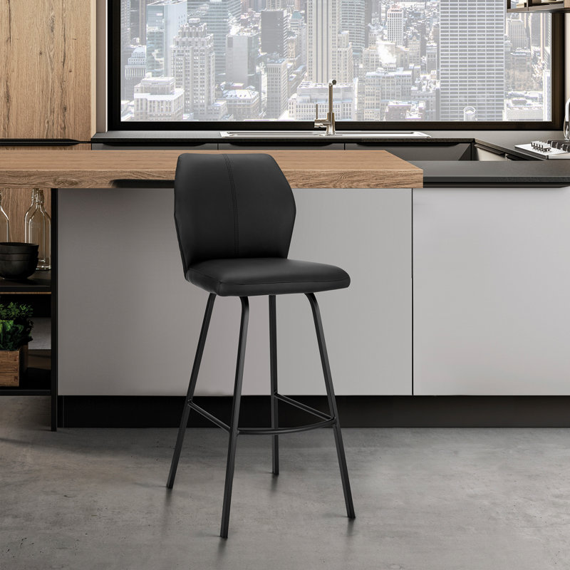 Atilia Bar, Counter Stool (26" Seat Height), Black Faux Leather/Black Matte Frame