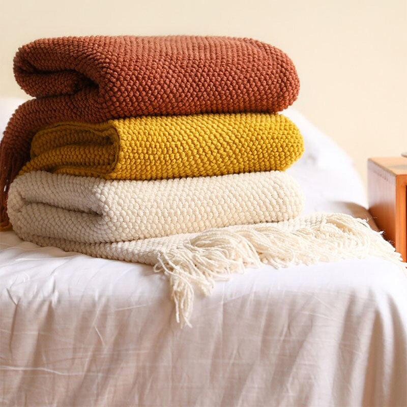 Knitted Throw Blanket, Ivory