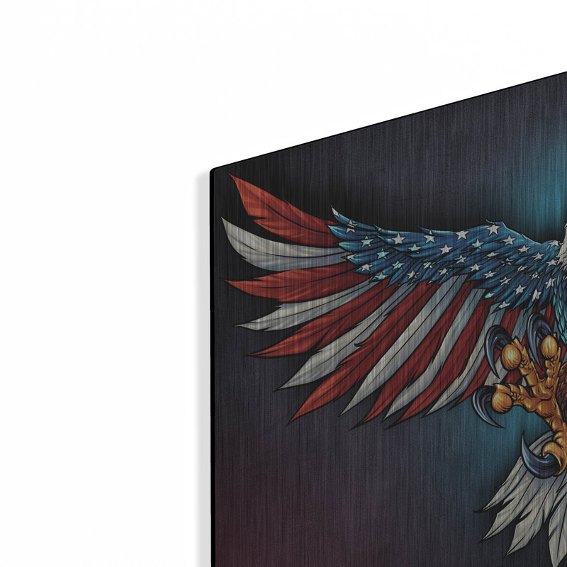 «Eagle with US Flag Wings Spread» par Flyland Designs sur métal, H 16 po x l 24 po