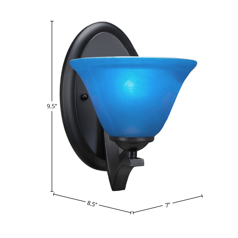 Zilo Wall Sconce Shown In Graphite Finish With 7" Blue Italian Glass, Black