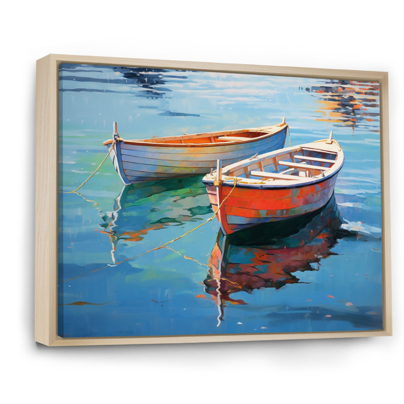 «Boat Harmonic Waters» - Art mural bateau, H 12 po x l 20 po x P 1 po, Cadre naturel flottant